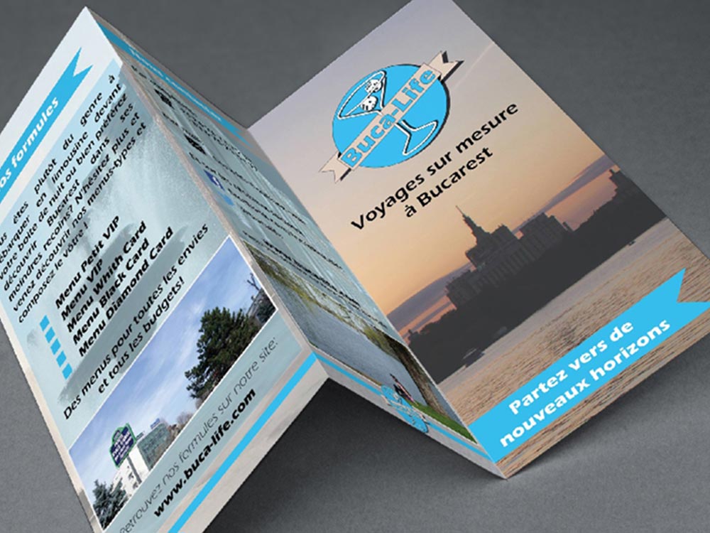 Brochure trifold pour l'agence de voyage Buca-Life