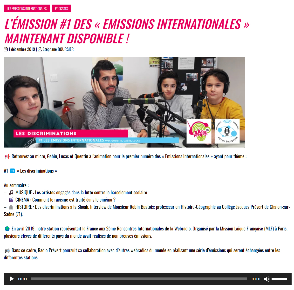 L’émission sur la thématique des discriminations des Emissions internationales maintenant disponible !