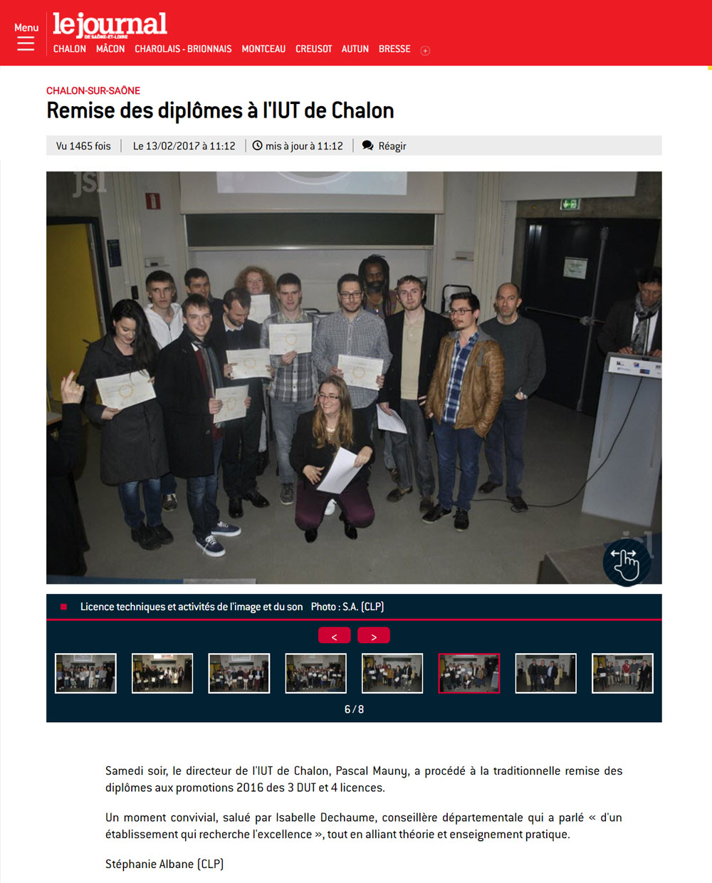 Remise de diplômes à l'IUT de Chalon-sur-Saône