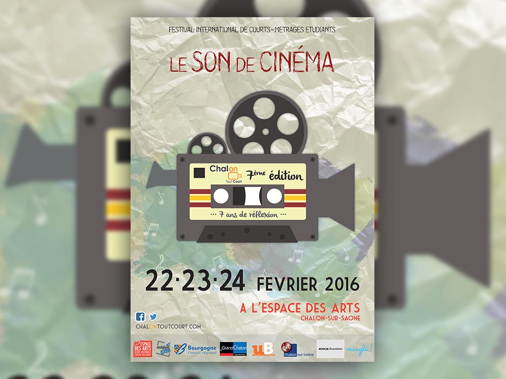 Propositions d'affiches pour le festival international de courts-métrages étudiant Chalon-Tout-Court et brochure trifold du programme