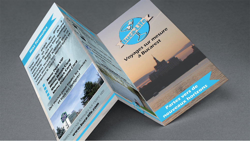 Brochure trifold pour l'agence de voyage Buca-Life