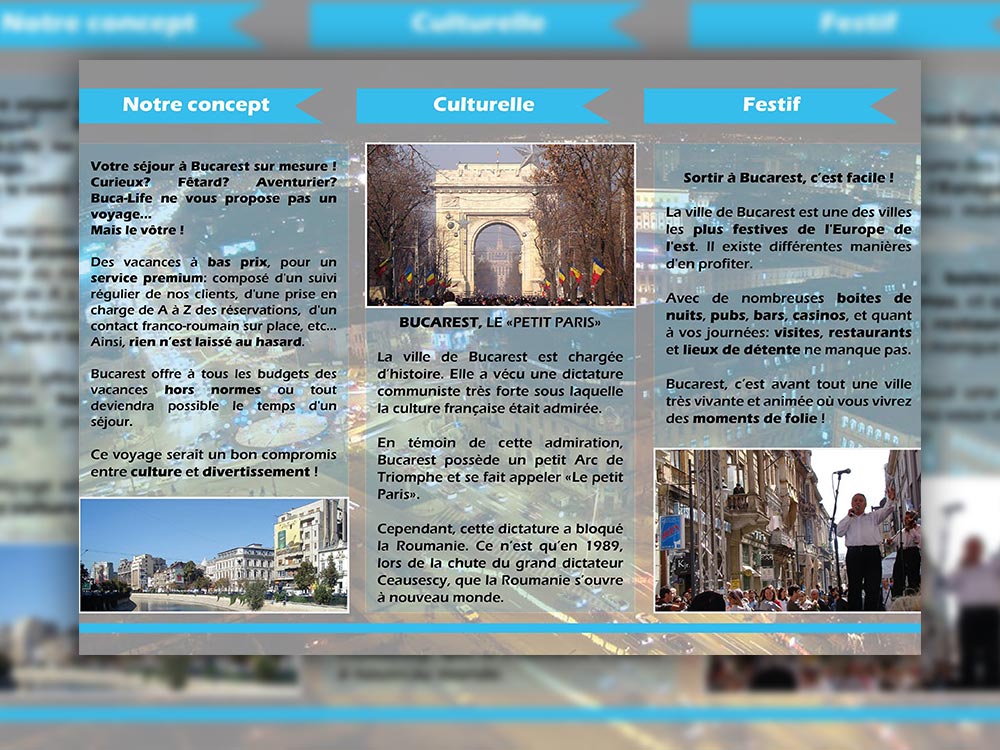 Brochure trifold pour l'agence de voyage Buca-Life