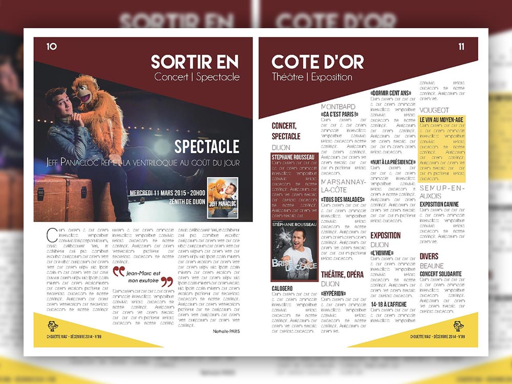 Maquette d un magazine culturel fictif Chouette Mag, l actu culturelle en Côte dOr
